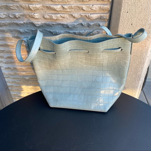 Mansur Gavriel Blue Croc Mini Bucket Bag - Picture 6 of 14